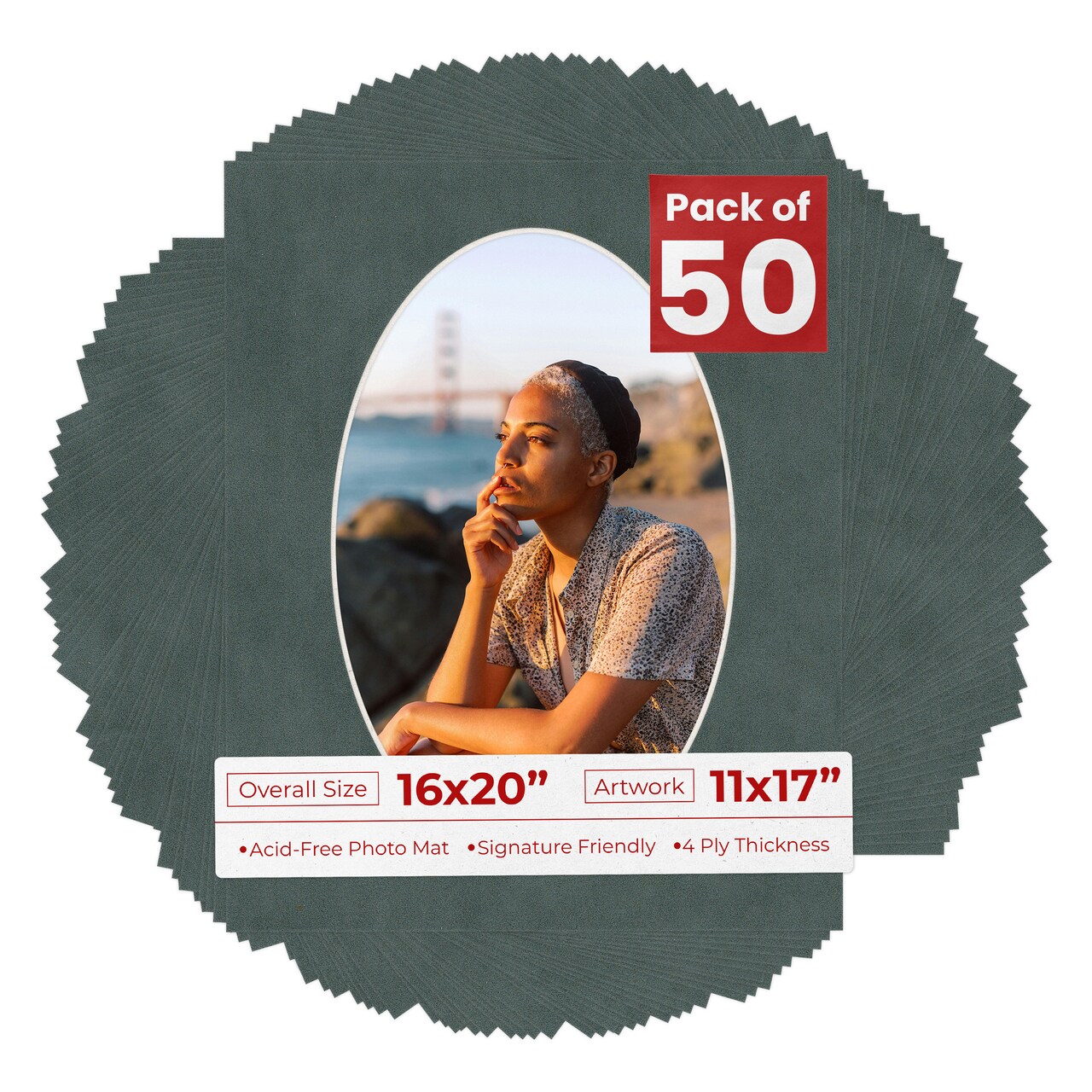 Dark Grey Suede Mat Board for 16x20 Frames - Oval Opening for 11x17 Photos